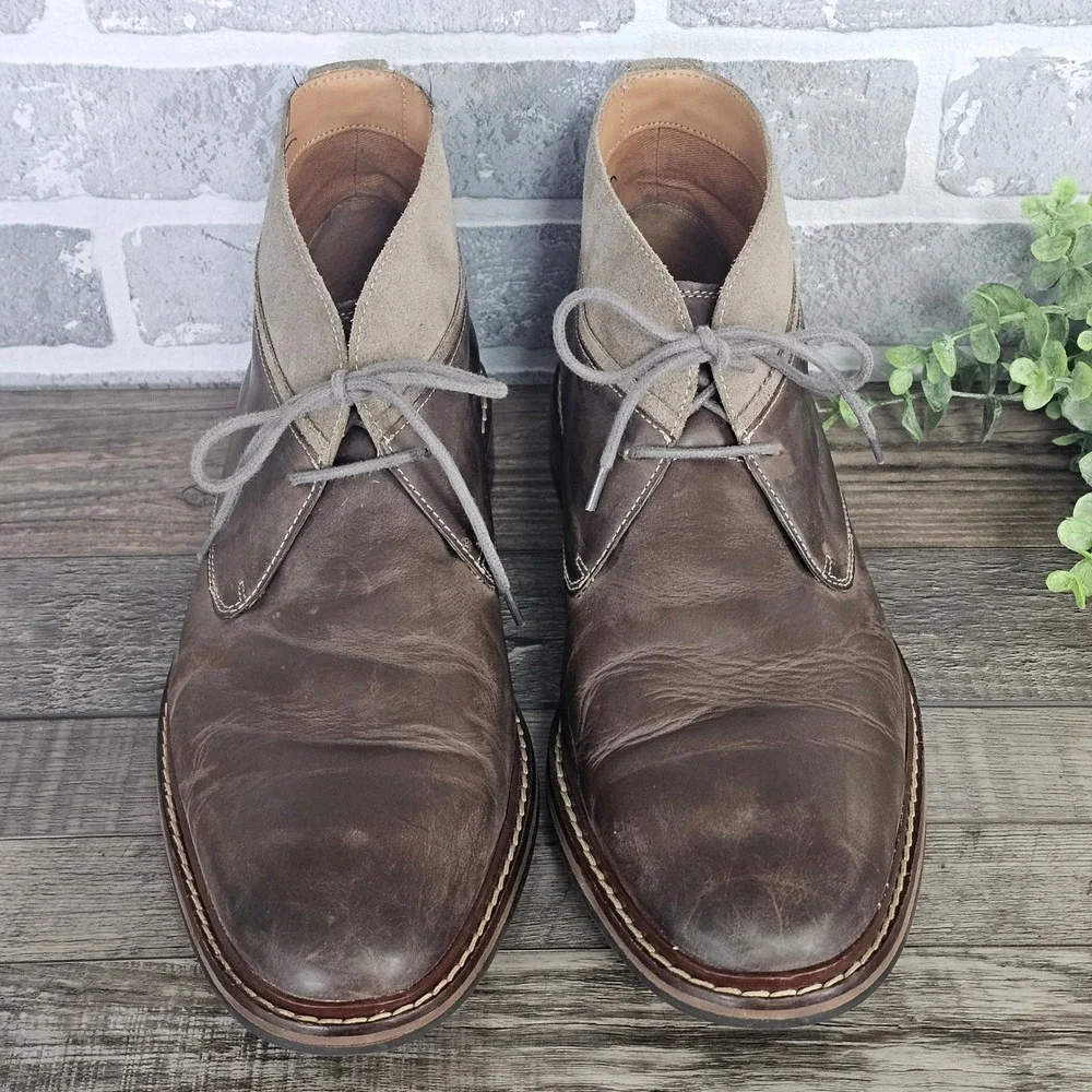 Cole‎ Haan Mens 12M Brown Leather Chukka Boots Suede Collar Lace Up C20293